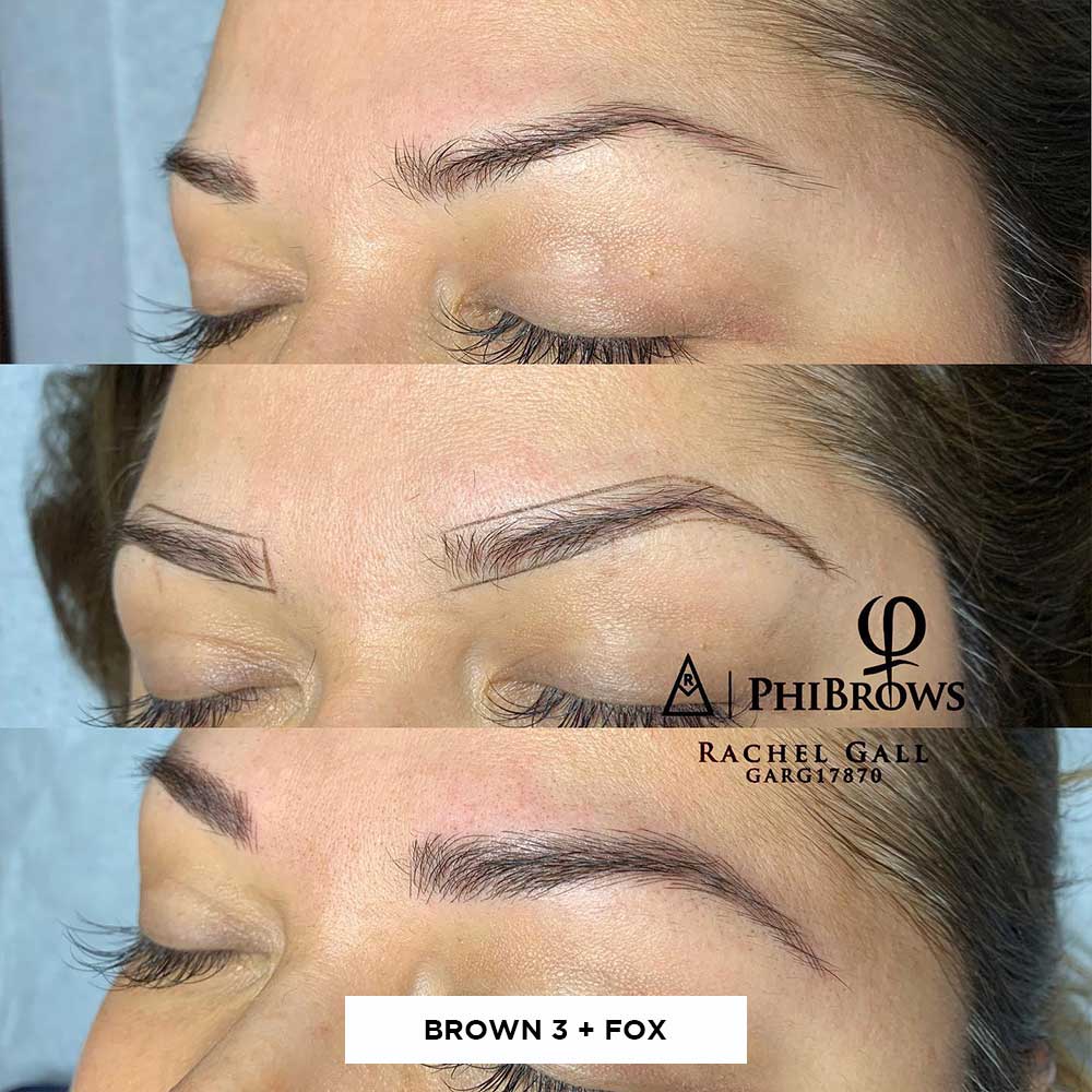Grid showing before and after microblading results of mixing Brown 3 and Fox Grid showing before and after microblading results of mixing Brown 3 and Fox